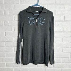Harley Davidson Womens Quarter Zip Fair Isle Gray Blue Spell Out Sweater Large
